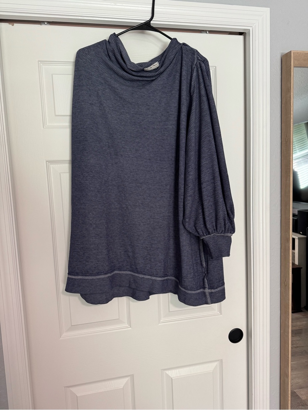We The Free textured navy blue cowl neck top